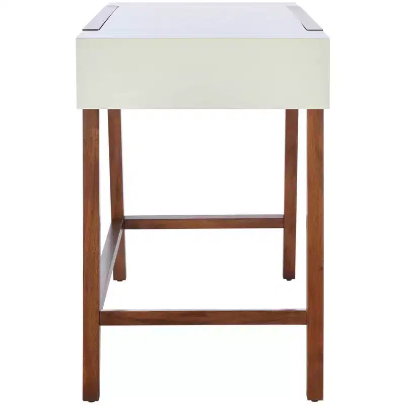 Weißer/brauner Schreibtisch, zweifarbiger Schreibtisch fürs Homeoffice, großzügige Arbeitsfläche und stabiles Gestell