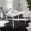 Weißer Schreibtisch, moderner Schreibtisch fürs Homeoffice, großzügige Arbeitsfläche und platzsparendes Design