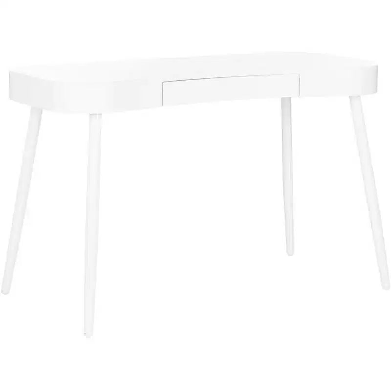 Weißer Schreibtisch, moderner Schreibtisch fürs Homeoffice, großzügige Arbeitsfläche und platzsparendes Design
