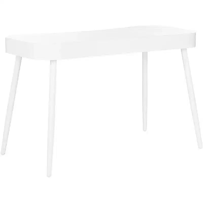 Weißer Schreibtisch, moderner Schreibtisch fürs Homeoffice, großzügige Arbeitsfläche und platzsparendes Design