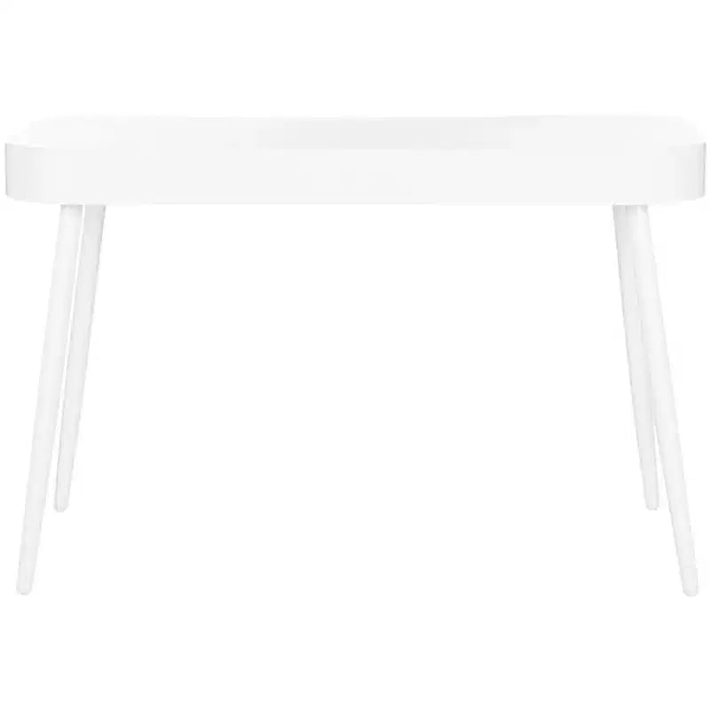 Weißer Schreibtisch, moderner Schreibtisch fürs Homeoffice, großzügige Arbeitsfläche und platzsparendes Design