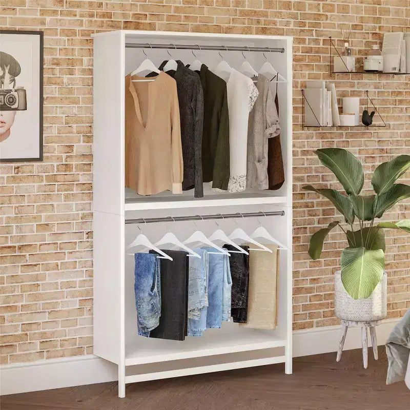 Tour de rangement extra-large à 2 étagères et double tringle à vêtements