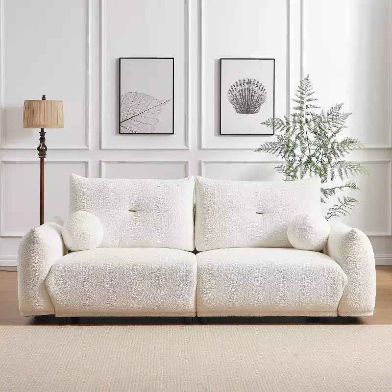 90'' breites Zweisitzersofa aus Kunstlammwolle, bequemes Sofa mit 2 Kugelkissen