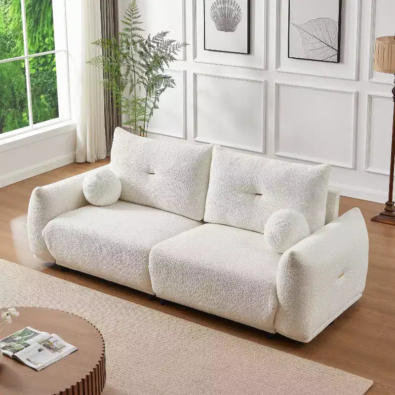 90'' breites Zweisitzersofa aus Kunstlammwolle, bequemes Sofa mit 2 Kugelkissen