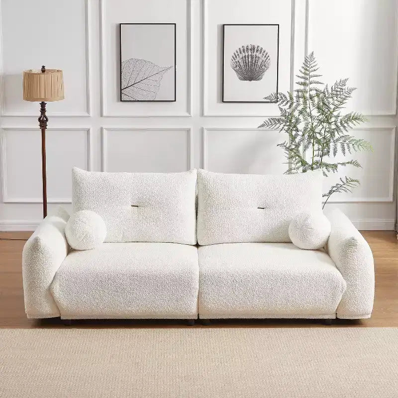 90'' breites Zweisitzersofa aus Kunstlammwolle, bequemes Sofa mit 2 Kugelkissen
