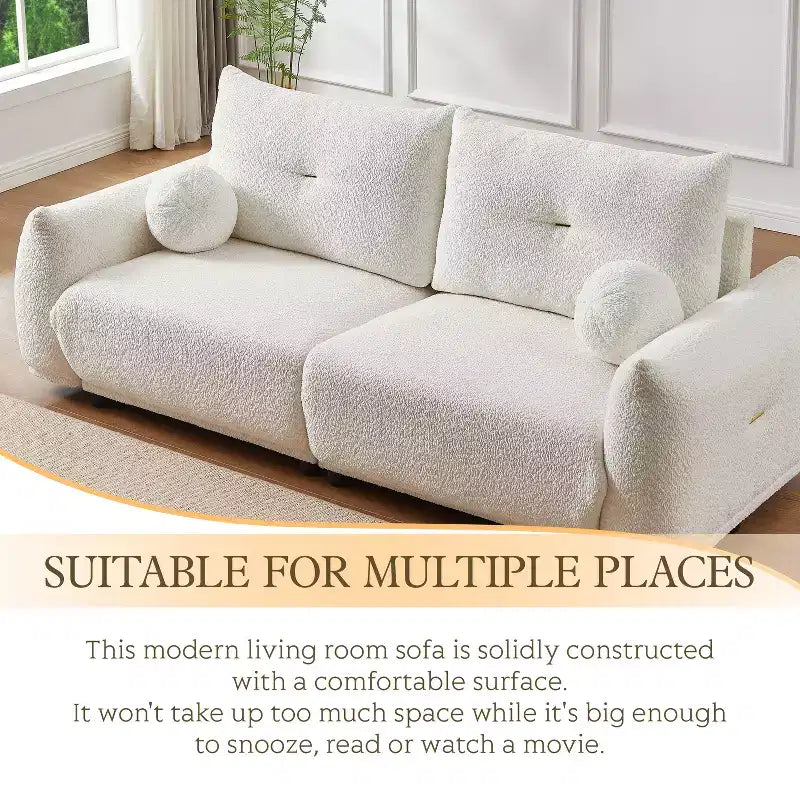 90'' breites Zweisitzersofa aus Kunstlammwolle, bequemes Sofa mit 2 Kugelkissen