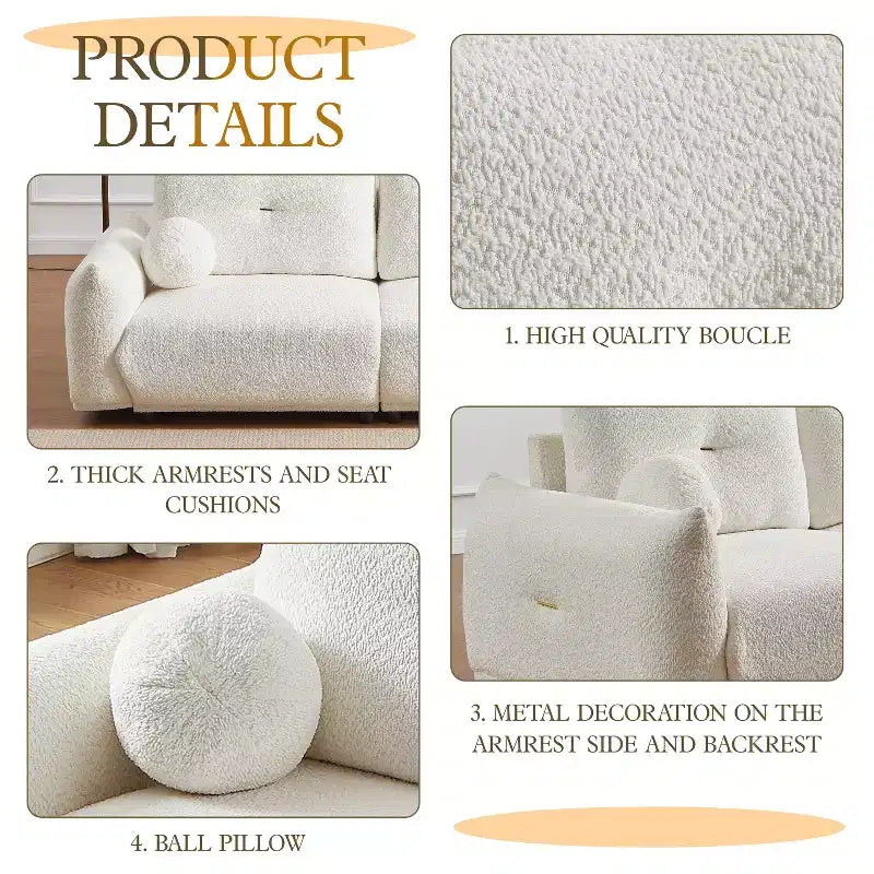 90'' breites Zweisitzersofa aus Kunstlammwolle, bequemes Sofa mit 2 Kugelkissen